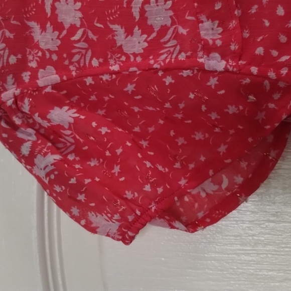 Joie pink w/white floral print flutter sheer sleeve, lined flowy blouse medium - Picture 4 of 9